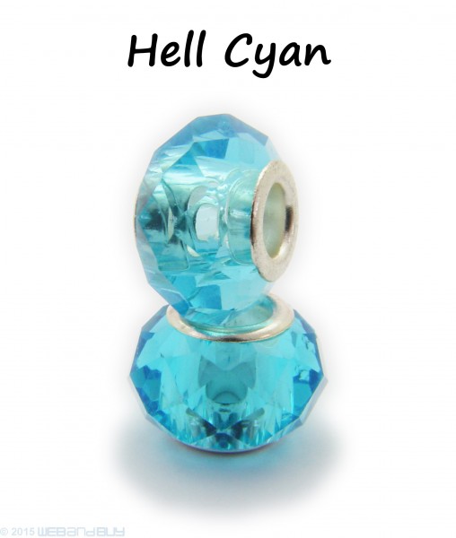 Facettierte Perle / Bead aus Glas 14 x 8 mm Farbe - Hellcyan