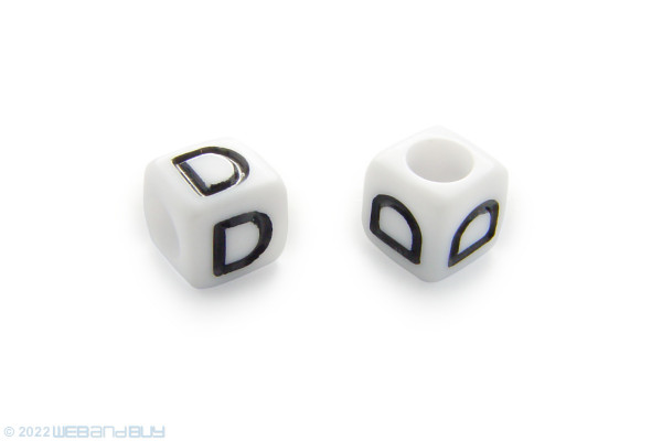 Buchstabenperle "D" Kunststoffwürfel ca. 6mm mit Loch ca, 3,2mm