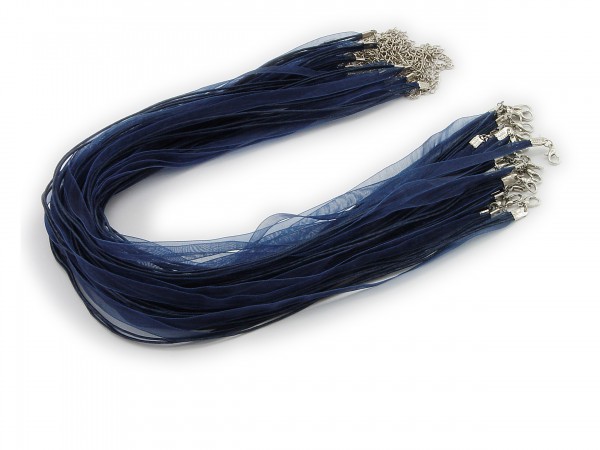 2 Halsbänder Organzaband Schleifenband Schmuckband Kette * Navyblau *