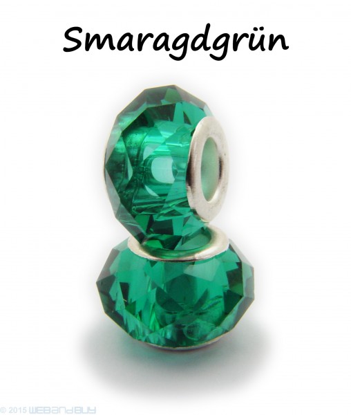 Facettierte Perle / Bead aus Glas 14 x 8 mm Farbe - Smaragdgrün