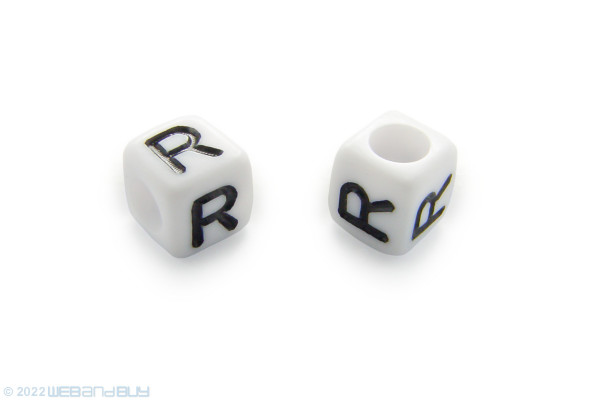 Buchstabenperle "R" Kunststoffwürfel ca. 6mm mit Loch ca, 3,2mm