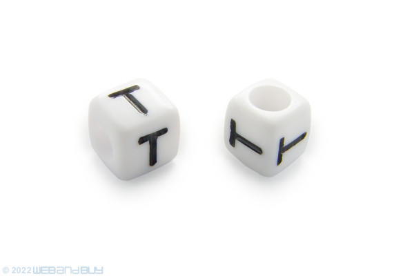 2 x Buchstabenperle "T" Kunststoffwürfel ca. 6mm mit Loch ca. 3,2mm