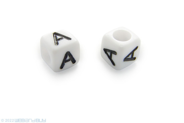 2 x Buchstabenperle "A" Kunststoffwürfel ca. 6mm mit Loch ca. 3,2mm