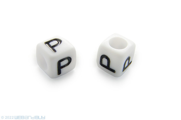 2 x Buchstabenperle "P" Kunststoffwürfel ca. 6mm mit Loch ca. 3,2mm