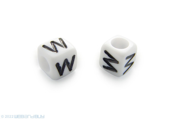 2 x Buchstabenperle "W" Kunststoffwürfel ca. 6mm mit Loch ca. 3,2mm