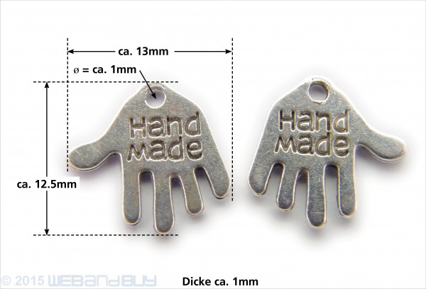 10 Anhänger Hand Made handförmig aus Metall Farbe: Silber Antik
