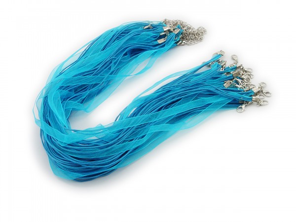 2 Halsbänder Organzaband Schleifenband Schmuckband Kette * Meeresblau *